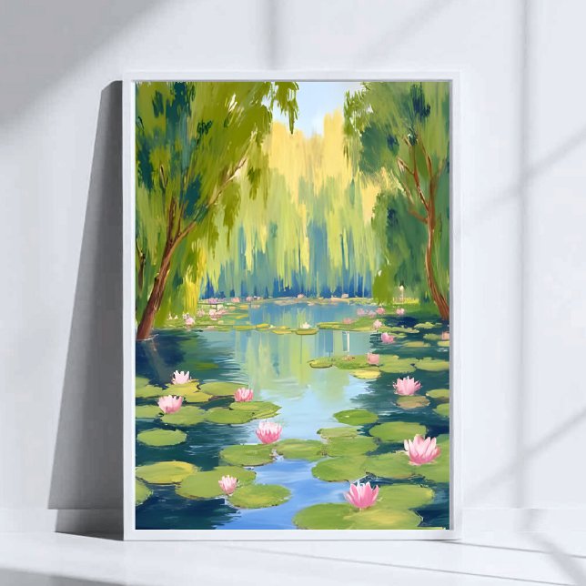 Affiche Étang de fleurs de lotus | Nature aquarelle verte (Créateur téléchargé)
