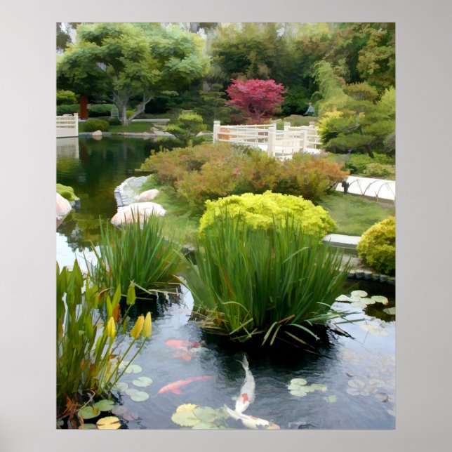 Affiche Étang japonais de jardin avec Koi (Devant)