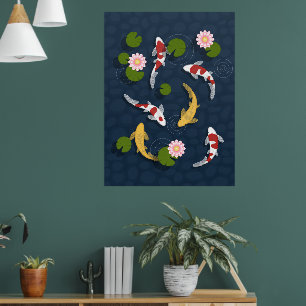 Affiche Étang japonais de poissons Koi