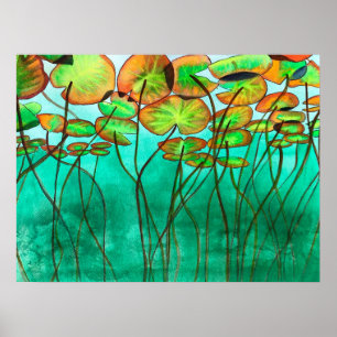 Affiche étang vert serein avec lilypads