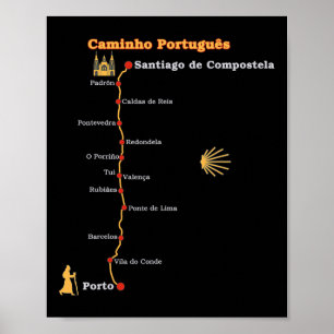 Affiche Étapes de la route Caminho Português De Santiago C