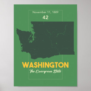 Affiche État à feuillage persistant, État de Washington