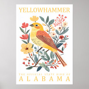 Affiche État d'Alabama Oiseau jaune marteau Botanique Vint