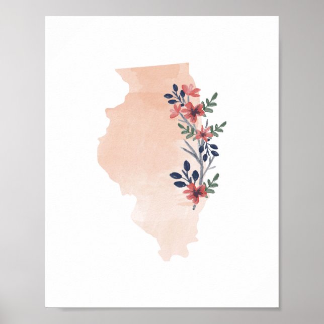 Affiche État de l'Aquarelle Florale de l'Illinois (Devant)