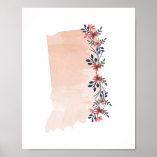 Affiche État de l'aquarelle florale de l'Indiana