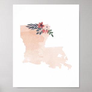 Affiche État de l'aquarelle florale de Louisiane