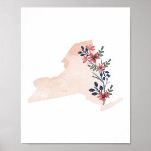 Affiche État de l'aquarelle florale de New York