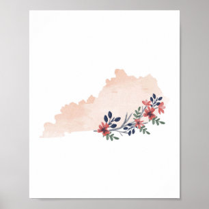 Affiche État de l'aquarelle florale du Kentucky