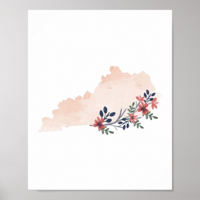Affiche État de l'aquarelle florale du Kentucky (Devant)