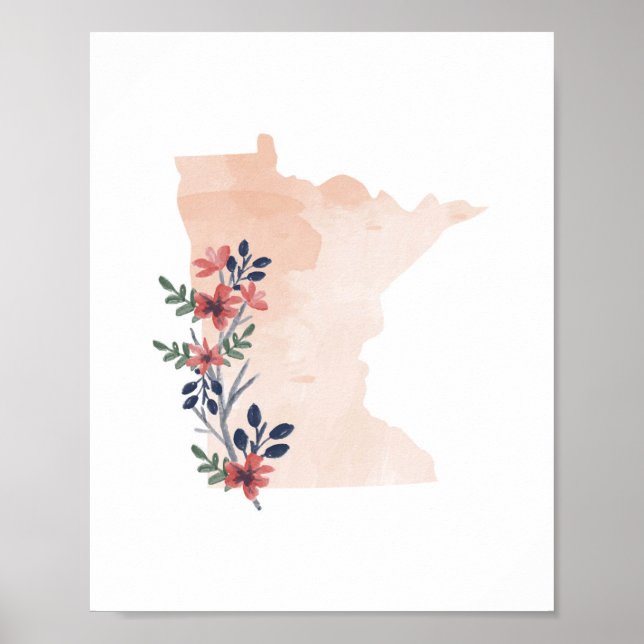 Affiche État de l'aquarelle florale du Minnesota (Devant)