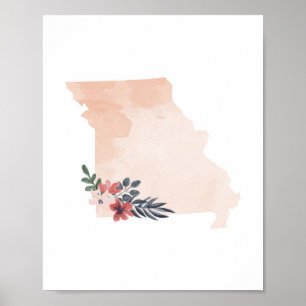 Affiche État de l'aquarelle florale du Missouri