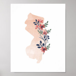 Affiche État de l'aquarelle florale du New Jersey