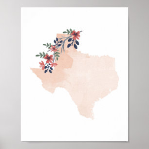 Affiche État de l'aquarelle florale du Texas