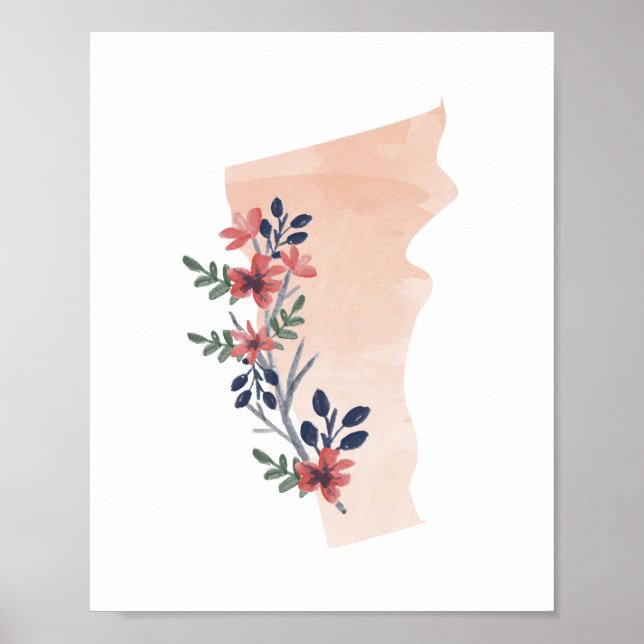Affiche État de l'aquarelle florale du Vermont (Devant)