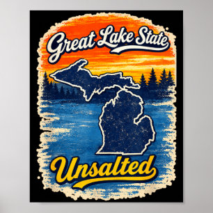 Affiche état du grand lac carte du michigan non salée vint