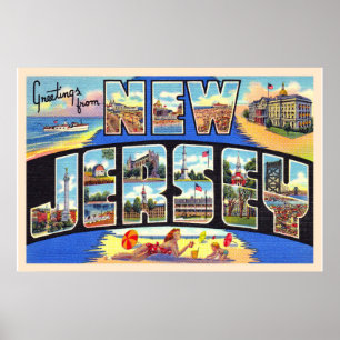 Affiche État du New Jersey Vintage Large Letter Postcard
