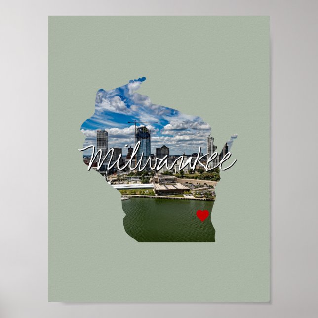 Affiche État du Wisconsin Infos photo et nom de ville (Devant)