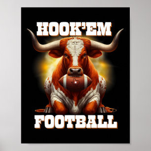 Affiche État Hook'em du Texas Football avec cheveux et cor