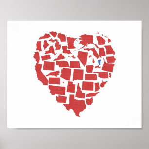 Affiche États américains Heart Mosaic Vermont Rouge