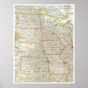 Affiche " États-Unis : 1958 Nord Central United States MAP