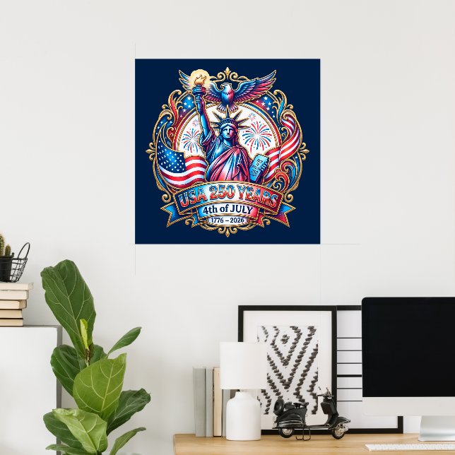 Affiche États-Unis 250 ans 4 juillet 1776-2026 (Bureau à domicile)
