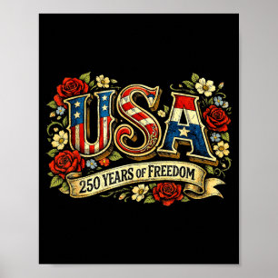 Affiche États-Unis 250 ans de liberté rose florale patriot