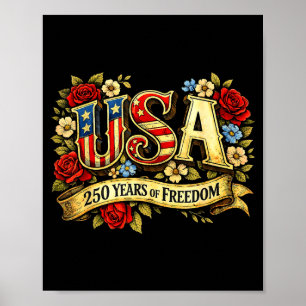 Affiche États-Unis 250 ans de liberté rose florale patriot