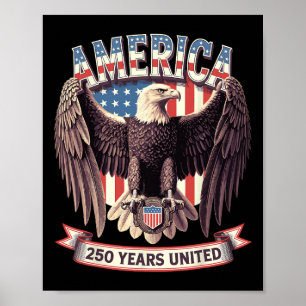Affiche États-Unis 250 ans United Bald Eagle Patriotic Fla