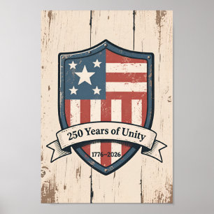 Affiche États-Unis 250 Badge Rustique 1776–2026 Patriotiqu