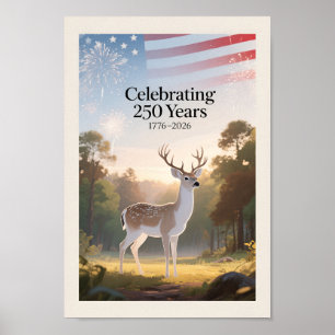 Affiche États-Unis 250 Cerf Patriotique 1776–2026