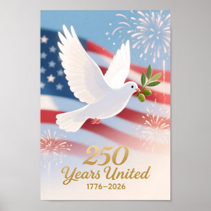 Affiche États-Unis 250 Colombe Patriotique 1776–2026