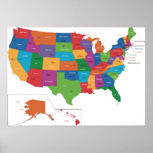 Affiche - États-Unis avec capitales