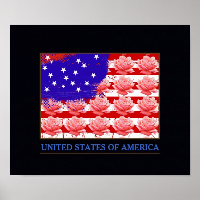 Affiche États-Unis d'Amérique avec roses (Devant)