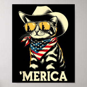 Affiche États-Unis d'Amérique Chat 4 juillet Hommes Femmes