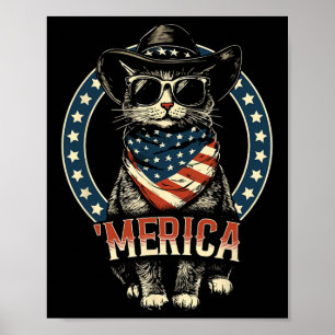 Affiche États-Unis d'Amérique Chat 4 juillet Hommes Femmes