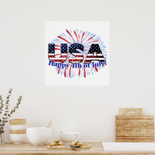 Affiche Etats-Unis drapeau texte parties scintillant feux