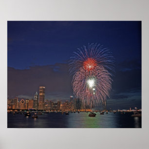Affiche États-Unis, Illinois, Chicago, feux d'artifice du