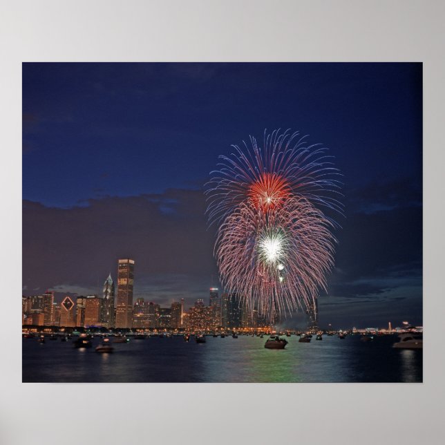 Affiche États-Unis, Illinois, Chicago, feux d'artifice du  (Devant)