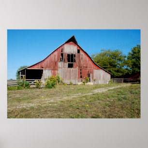 Affiche États-Unis, Kansas, Vieille grange rouge