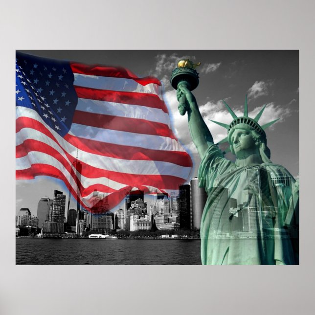 Affiche États-Unis : Lady Liberty, American Flag, (Devant)