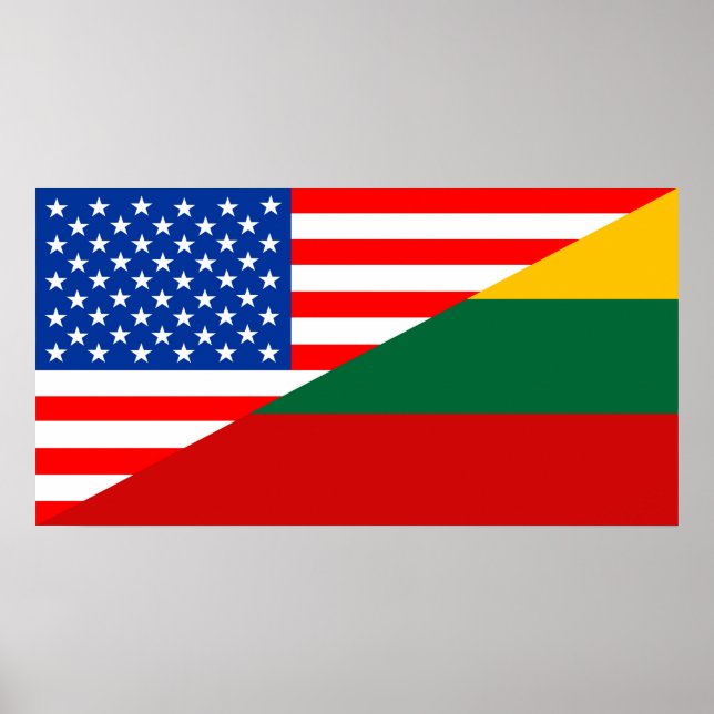 Affiche etats-unis lituanie demi drapeau usa coun (Devant)
