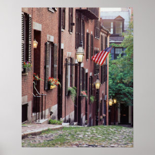 Affiche États-Unis, Massachusetts, Boston, maisons le long