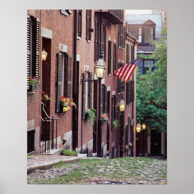 Affiche États-Unis, Massachusetts, Boston, maisons le long (Devant)
