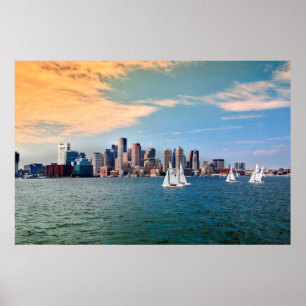 Affiche États-Unis, Massachusetts. Skyline du front de mer