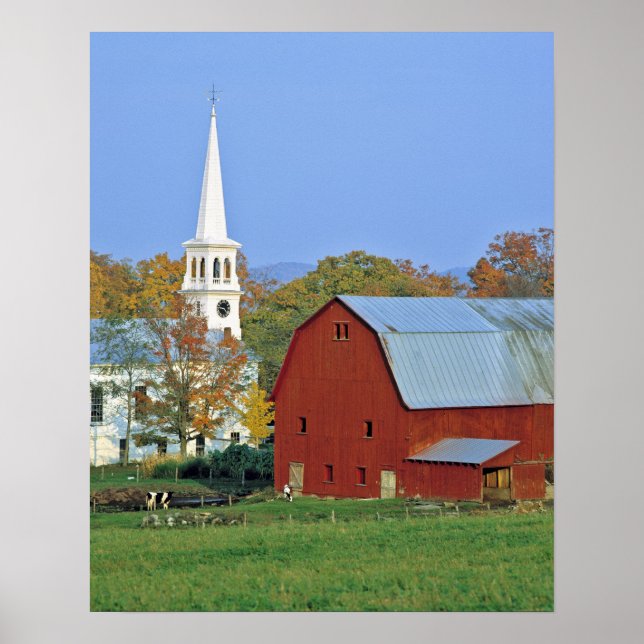 Affiche États-Unis, Vermont, Peacham. Une grange rouge et  (Devant)