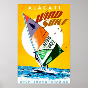 Affiche Été à Alacati, Turquie, planche à vent, vintage, v