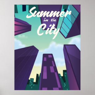 Affiche Été dans la ville dessin animé d'affiches.