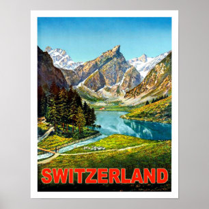 Affiche Été dans les montagnes suisses, voyage vintage