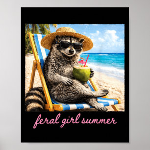Affiche Été de fille sauvage Raton laveur Mème drôle de va