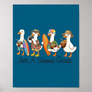 Affiche Été drôle oie plage canard surf vacances mignon